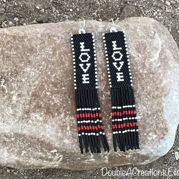 LOVE Beaded Earrings with Fringe - Picture 3 of 9